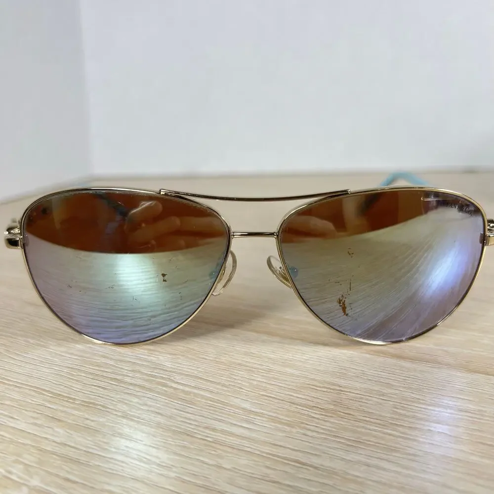 Tiffany & Co TF3049-B 6091/64 Sunglasses Pilot Gold Frames READ DESC 58-12-140